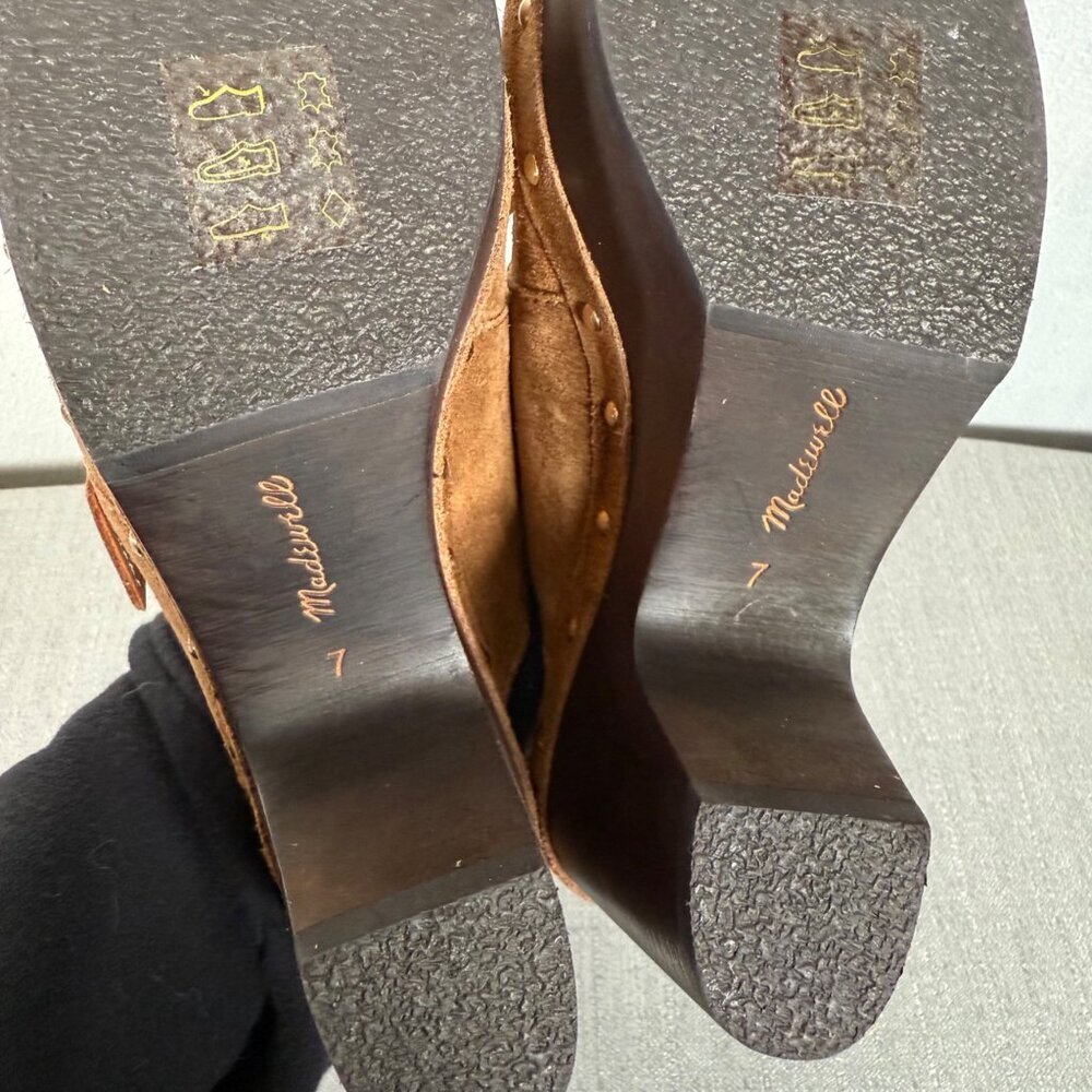 Madewell The Wes Buckle-Strap Clog Brown Suede Gold Studded Heels Platform 7 - Picture 11 of 16